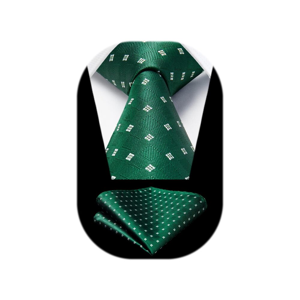 2286 Emerald Green Ties Formal Plaid Tie with Pocket Square Set Ties